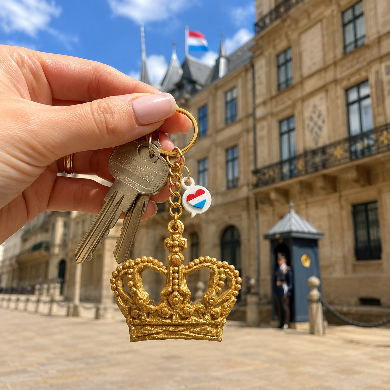 Porte-clé couronne dorée, souvenir du Luxembourg vue 1
