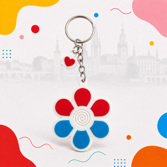 Porte-clé fleur tricolore Luxembourg, souvenir du Luxembourg